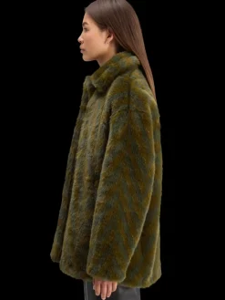 Sale Scotch & Soda A-LINE FAUX FUR COAT Olive