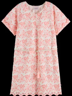 Outlet Scotch & Soda All-over embroidered & belted dress NeonFlower