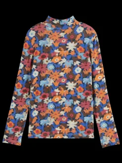 Sale Scotch & Soda ALLOVER PRINTED MOCK NECK LONG-SLEEVED T-SHIRT