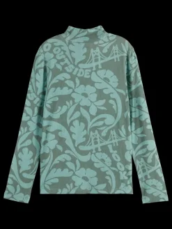 Sale Scotch & Soda ALLOVER PRINTED MOCK NECK LONG-SLEEVED T-SHIRT