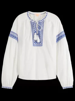 Clearance Scotch & Soda BALLOON SLEEVE TOP WITH TAPE DETAIL White