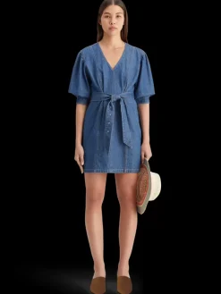 Clearance Scotch & Soda Belted v - neck washed denim dress WashedIndigo
