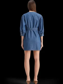 Clearance Scotch & Soda Belted v - neck washed denim dress WashedIndigo