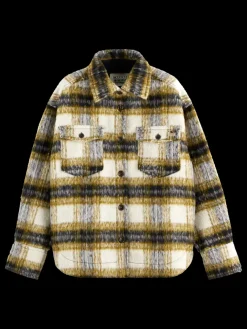 New Scotch & Soda BRUSHED CHECK WOOL MIX SHIRT JACKET OliveCheck