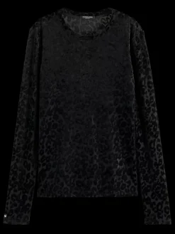 Sale Scotch & Soda Burn out aop long sleeve t-shirt PoetryLeopardBlack