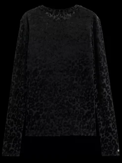 Sale Scotch & Soda Burn out aop long sleeve t-shirt PoetryLeopardBlack