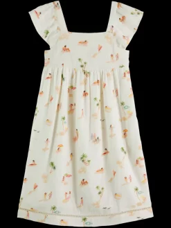 Outlet Scotch & Soda Capped sleeve all-over printed crinkle cotton dress BeachFriends