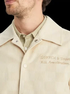 New Scotch & Soda Check-patterned corduroy college jacket Parchment