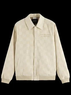 New Scotch & Soda Check-patterned corduroy college jacket Parchment