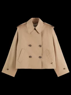 Outlet Scotch & Soda Cotton blend short trenchcoat DesertSand