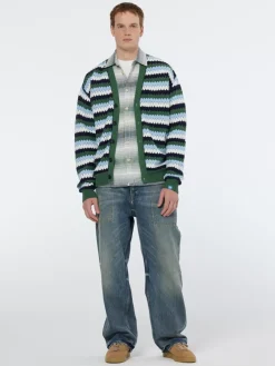 Clearance Scotch & Soda Crochet dropped shoulder cardigan SageGreenMultiStripe