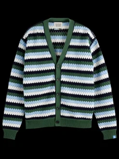 Clearance Scotch & Soda Crochet dropped shoulder cardigan SageGreenMultiStripe