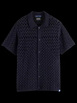 New Scotch & Soda Crochet knitted polo short sleeve Night