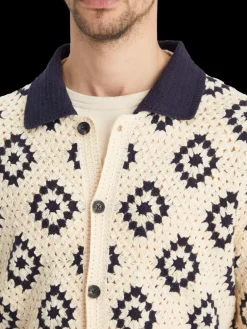 Online Scotch & Soda Crochet knitted shirt long sleeves ParchmentGeoFlower