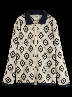 Online Scotch & Soda Crochet knitted shirt long sleeves ParchmentGeoFlower