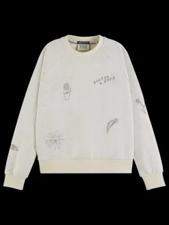 New Scotch & Soda EMBROIDERED RAGLAN RELAXED FIT SWEATSHIRT LightGreyMelange