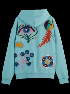 Clearance Scotch & Soda EMBROIDERY ARTWORK HOODIE PacificBlue
