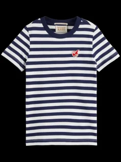 Sale Scotch & Soda Essential - THE FREE SPIRIT PEACE BIRD STRIPED T-SHIRT Navy/White