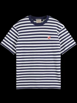 Clearance Scotch & Soda Essential - the free spirit peace bird striped t-shirt Navy/White
