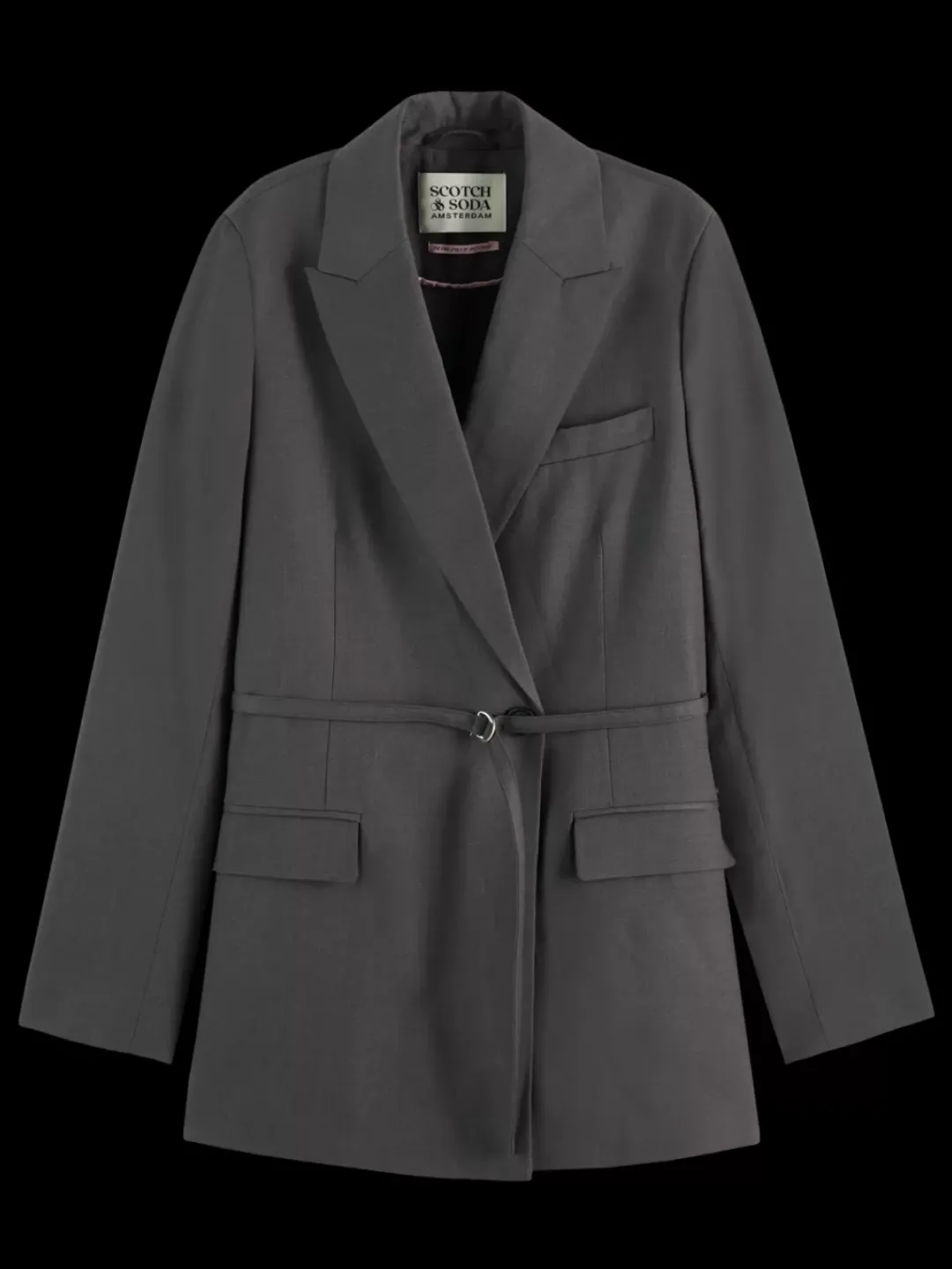 Best Scotch & Soda Essential DB TROPICAL WOOL BOYFRIEND BLAZER WITH BELT CharcoalMelange