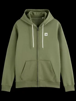 Hot Scotch & Soda Essential logo badge zip-through hoodie GreenIvy