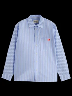 Sale Scotch & Soda Essential The free spirit peace bird poplin shirt BlueWhitestripe