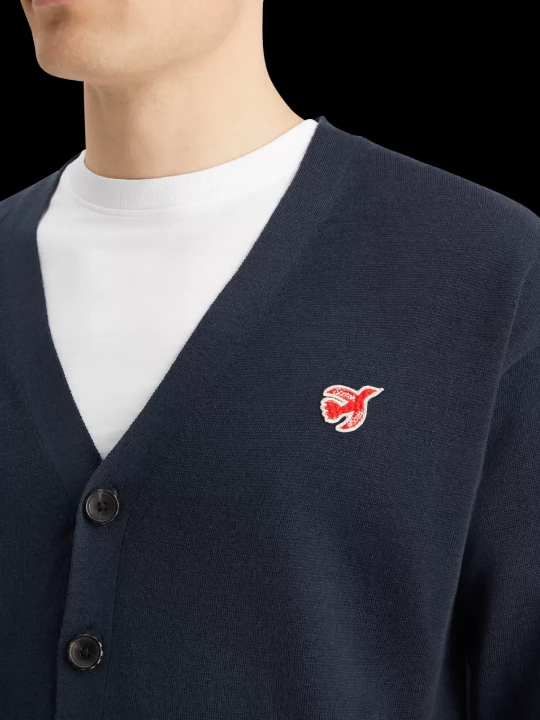 Sale Scotch & Soda Essential The free spirit peace bird merino cardigan Navy
