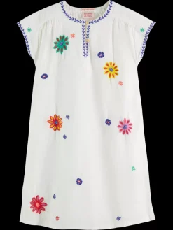Fashion Scotch & Soda Flower embroidered kaftan dress OffWhite