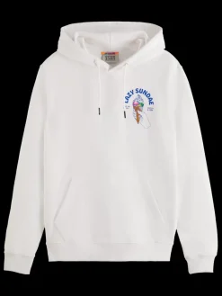 Outlet Scotch & Soda Front and back artwork hoodie White
