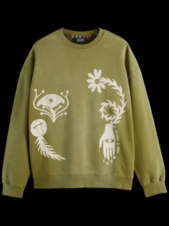 Clearance Scotch & Soda GARMENT DYED ARTWORK SWEATSHIRT MossGreen