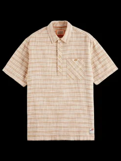 New Scotch & Soda Horizontal cotton linen stripe shirt SandStripe