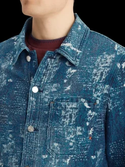 Discount Scotch & Soda Indigo jacquard denim workwear jacket with wash effects DenimJacquard