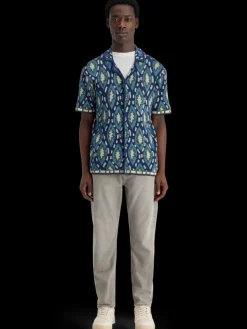 New Scotch & Soda Jacquard knitted short-sleeved shirt BlueBookcoverAOP