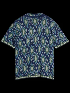 New Scotch & Soda Jacquard knitted short-sleeved shirt BlueBookcoverAOP