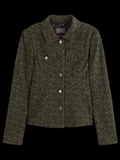 Discount Scotch & Soda JERSEY FITTED TRUCKER BLAZER ClassicGreenMelangeLeopardJacquard