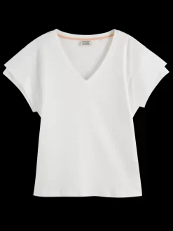 Discount Scotch & Soda LAYERED SLEEVE BOAT NECK T-SHIRT White