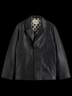 Outlet Scotch & Soda Leather blazer jacket Black
