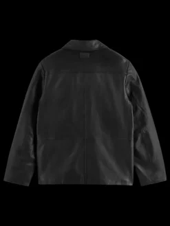 Outlet Scotch & Soda Leather blazer jacket Black
