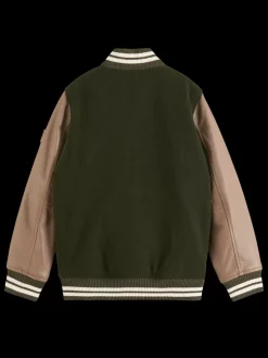 Online Scotch & Soda LEATHER VARSITY JACKET HeritageGreen