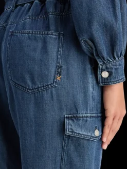 Discount Scotch & Soda LIGHTWEIGHT DENIM JUMPSUIT IN DARK WASH WITH TONAL DETAILING WashedIndigo
