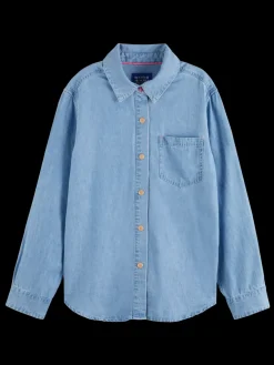 Discount Scotch & Soda LONG SLEEVE SHIRT WITH ONE POCKET - WASHED INDIGO BleachedIndigo