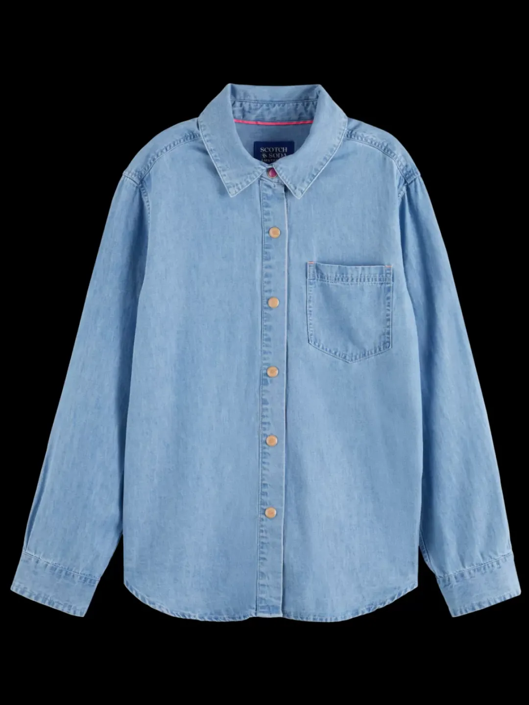 Discount Scotch & Soda LONG SLEEVE SHIRT WITH ONE POCKET - WASHED INDIGO BleachedIndigo