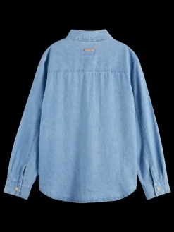 Discount Scotch & Soda LONG SLEEVE SHIRT WITH ONE POCKET - WASHED INDIGO BleachedIndigo