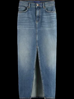 Best Scotch & Soda Long vintage washed denim skirt with front split FriscoNights
