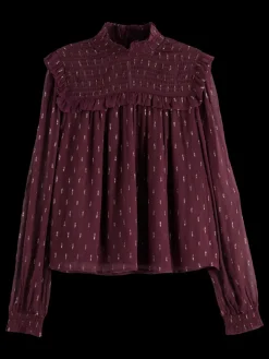 Outlet Scotch & Soda LUREX SMOCK TOP DarkGrape