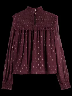 Outlet Scotch & Soda LUREX SMOCK TOP DarkGrape