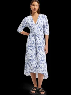 Hot Scotch & Soda MIDI WRAP DRESS WITH KNOT DETAIL ShellBatikBlue