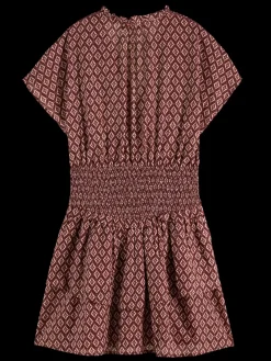 New Scotch & Soda Mini dress with smock GeoFlowerBordeaux