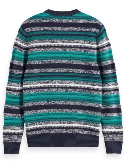 Discount Scotch & Soda MIXED YARNS STRIPES EXTRA DROPPED SHOULDER SWEATER NavyMultiStripe