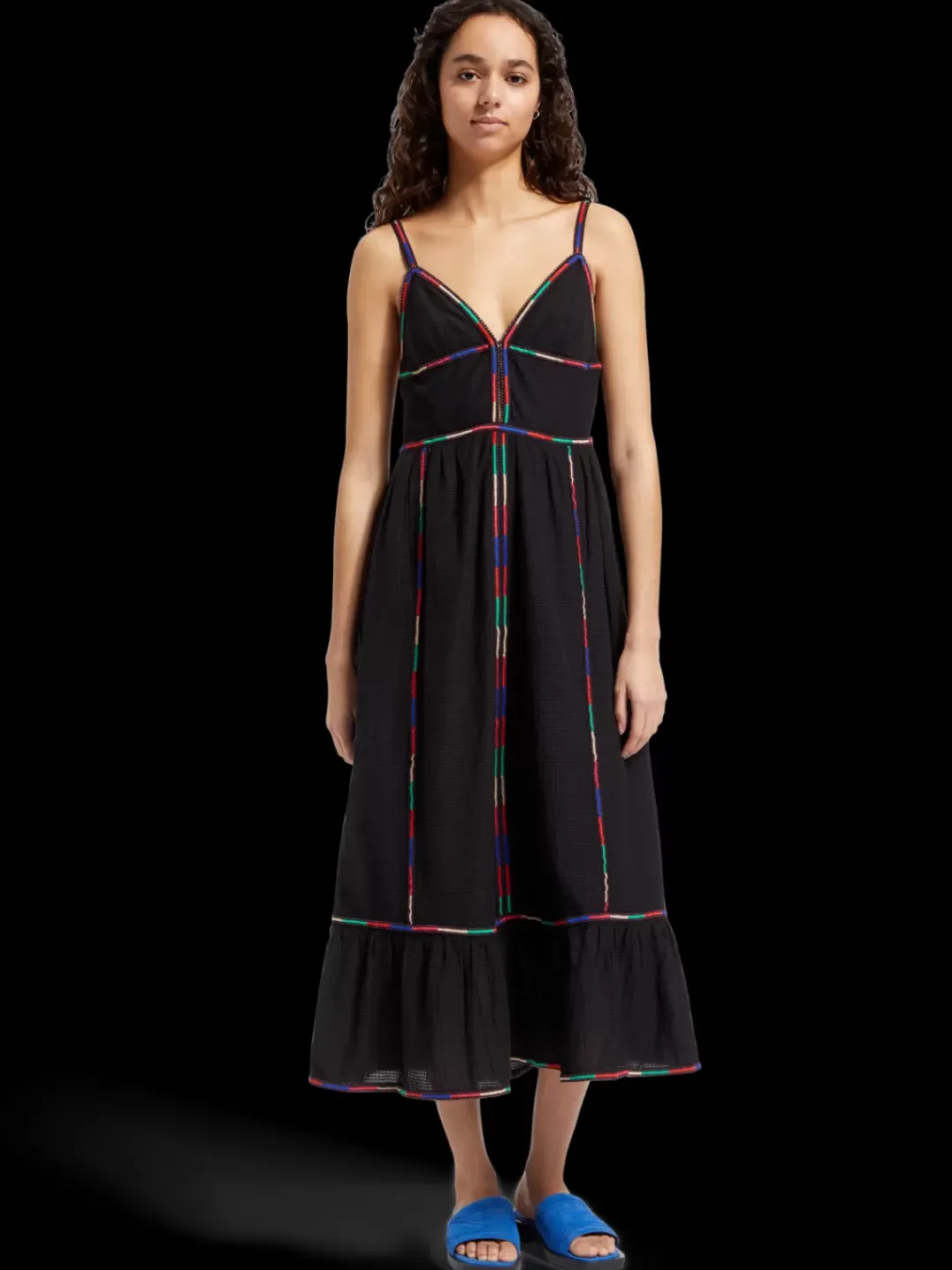 New Scotch & Soda MULTICOLOR EMBROIDERY MAXI DRESS EveningBlack